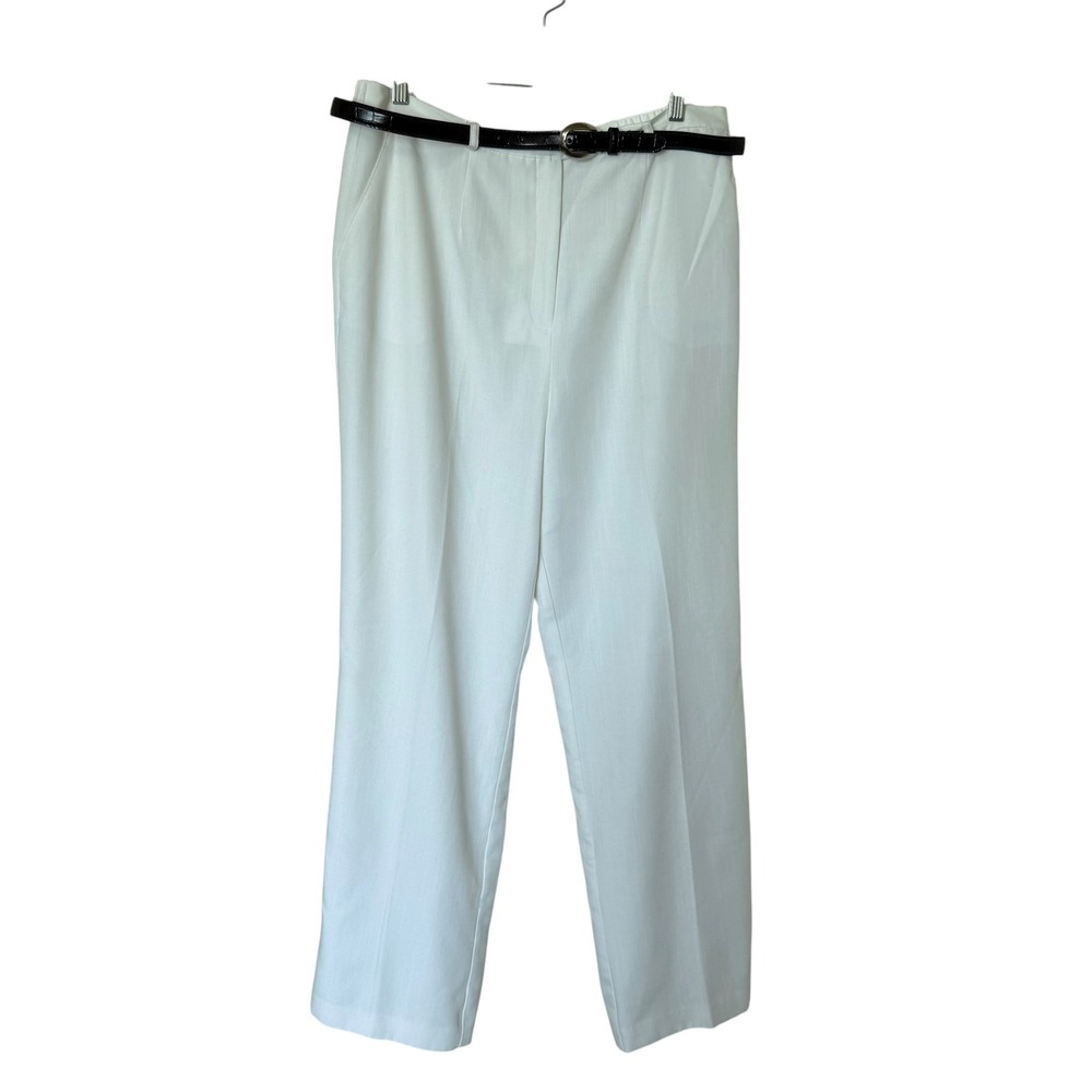 Sag Harbor Dress Pants Womens 16 White Like New Belted Straight Leg High Rise